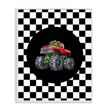 Imagem de Stupell Industries Arte giclée emoldurada Monster Truck Dude cinza, design por Kim Allen, 14 x 11