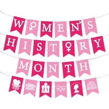 Imagem de JarThenaAMCS Faixa feminina do mês da história pré-amarrada guirlanda rosa dia internacional da mulher pendurado banner de papel para eventos feministas fortalecedores suprimentos de festa