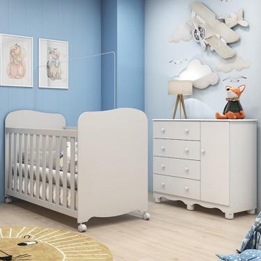 Imagem de Jogo De Quarto Infantil Júnior Cômoda 1 Porta E Berço Uli Branco Brilho - Móveis Peroba