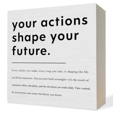 Imagem de ATBWGT Placa de caixa de madeira com citações inspiradoras de saúde mental, citações motivacionais, decoração de mesa, placas inspiradoras de bloco de madeira para decoração de prateleira de mesa de