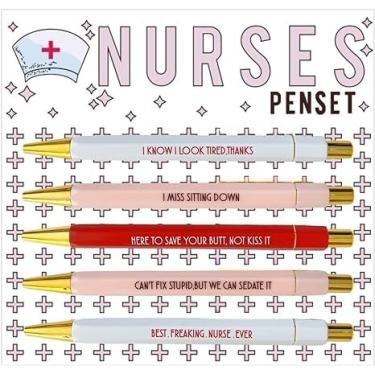 Imagem de 5 canetas engraçadas para show de , caneta personalizada com citações hilárias, canetas de uso diário hilárias, presentes de humor de escritório, tinta preta, ponta média de 1,0 mm (enfermeiros)