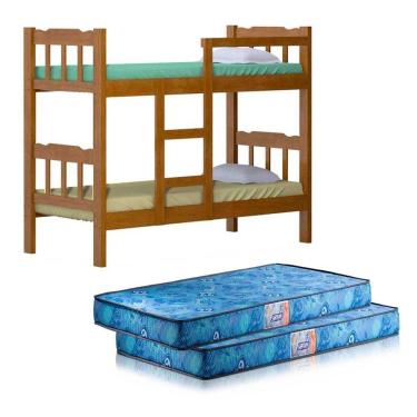 Imagem de Beliche De Madeira Nogueira Perola Nemargi Com 2 Colchões Gazin