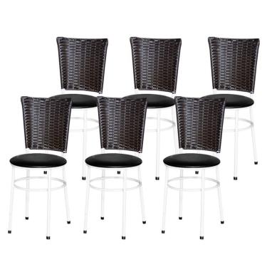 Imagem de 6 Cadeiras Para Mesa Branca Hawai Marrom Cor:preto
