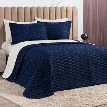 Imagem de Cobre Leito King Dallas Micropercal 200 Fios Dupla Face 3 Peças - Azul Marinho