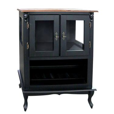 Imagem de Adega Baixa Antique Com 2 Portas De Madeira Luiz Xv Preta
