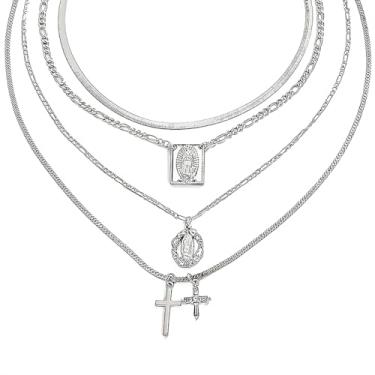 Imagem de APMUTSS Colar de cruz em camadas para mulheres, joia empilhável delicada banhada a ouro 18K moderna para uso diário, Standard, Titânio, Sem Pedra Preciosa