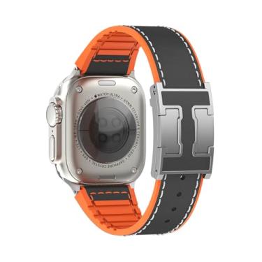 Imagem de Pulseiras esportivas compatíveis com Apple Watch séries 10 9 Ultra 8, 7, 6, 5, 4, 3, 2 e 1 SE, para mulheres e homens (pulseira preta + fivela H prata, 49 mm/46 mm/45 mm/44 mm)