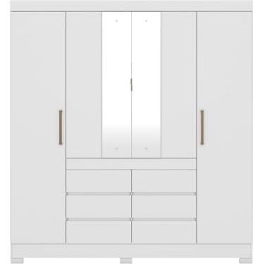 Imagem de Guarda Roupa Casal 04 Portas Com Espelho 66510 Branco Demobile Branco