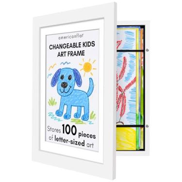 Imagem de Moldura de arte infantil mutável (branca) - Porta magnética comporta 100 peças de arte - Exibição de tamanho carta de 21 x 28 cm com tapete ou 25 x 30 cm sem tapete - My Mini Masterpiece