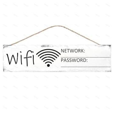 Imagem de PWFGBZY Placa de senha WiFi, placa de rede sem fio, de madeira, para restaurante, supermercado, escritório, casa, bar, café, parede, arte, decoração retrô, 10 x 40 cm