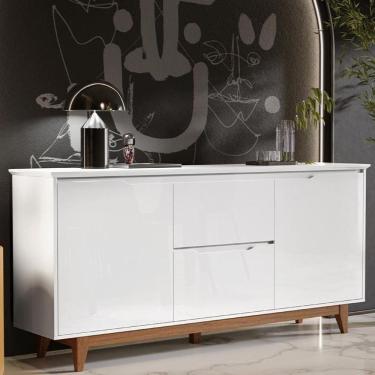 Imagem de Aparador Buffet Flow 2 Portas 2 Gavetas Pés Madeira Maciça Branco/freijo Branco/freijo