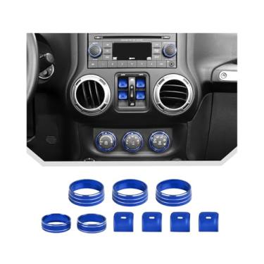Imagem de JeCar Para Jeep Wrangler JK 2012-2018 Kit de acabamento de tampa de botão de interruptor de janela – Acessórios de decoração de interiores de alumínio azul