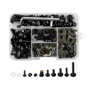 Imagem de Sandfren Kit de parafusos de carenagem de motocicleta de 177 peças, conjunto de clipes de parafusos de carenagem de aço inoxidável M5 M6, universal para motocicleta e scooter (preto)