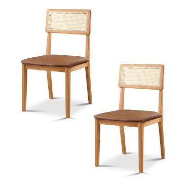 Imagem de Kit 2 Cadeiras de Jantar com Encosto de Telinha Ava Marrom/Marrom