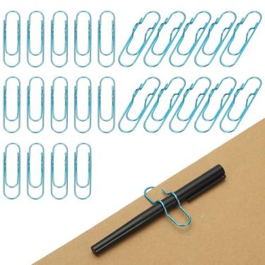Imagem de PATIKIL 24 peças de clipes de suporte de caneta para notebook, clipe de caneta de metal de 7 x 1,7 cm para escritório, prancheta, papel diário, organizadores de mesa, azul