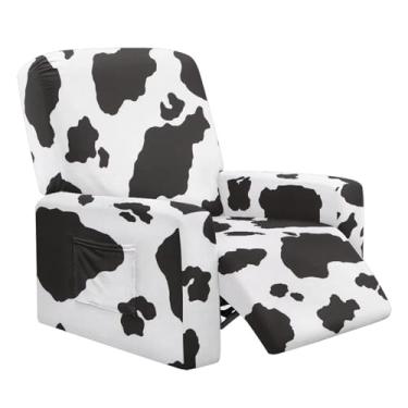 Imagem de Tansealive Capa reclinável para cadeira reclinável com estampa de vaca em preto e branco, 4 capas antiderrapantes para sofá com bolsos