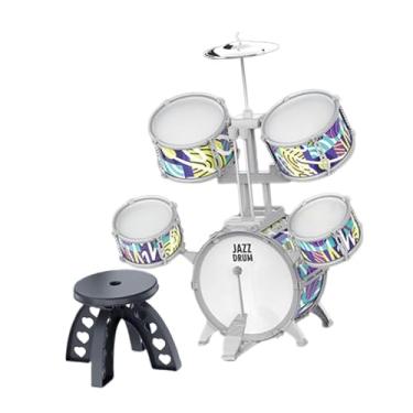 Imagem de YIJU Conjunto de bateria infantil inclui baquetas, banco, instrumento musical, brinquedo educacional de PVC, brinquedo musical para atividades de, Borda Cinza