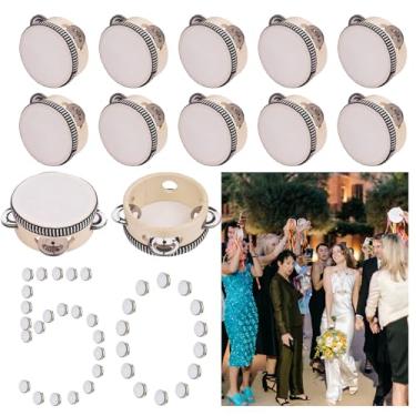 Imagem de Tambor de pandeiro de casamento de 10 cm para adultos que fazem barulho, pandeiro, mão, fileira única, metal, percussão, presente, festa da igreja (50 peças, 10 polegadas)