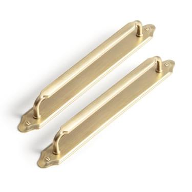 Imagem de Goo-Ki Pacote com 2 puxadores de armário de bronze champanhe com placa traseira, furo central de liga de zinco, ferragens de liga de zinco, puxadores de armário de cozinha com espaçador