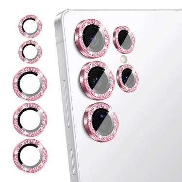 Imagem de LMFWZO Compatível com Samsung Galaxy S24 Ultra protetor de lente de câmera Bling, linda capa de câmera luxuosa com glitter brilhante para mulheres, antiarranhões, fácil instalação, (pacote com 5