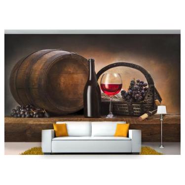 Imagem de Papel De Parede Barril Vinho Cacho De Uva 3D Al76 - Você Decora