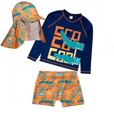 Imagem de Conjunto Praia Infantil com Boné Proteção UV Jacaré Marinho Tip Top-Masculino
