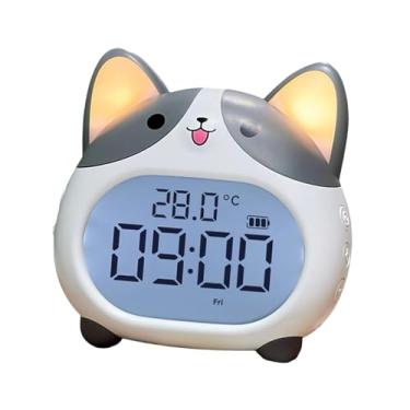 Imagem de IEUDNS Despertador fofo em forma de Corgi com luz noturna, relógio de mesa com visor transparente para cabeceira, Cinza