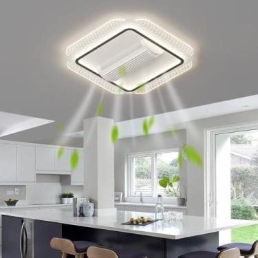 Imagem de Ventilador de teto sem pás com luzes, moderno, de embutir, com controle remoto e luzes LED reguláveis, 6 velocidades, ideal para quarto, sala de estar, escritório e casa. Ventilador de teto