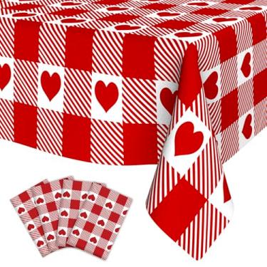 Imagem de SythorYang 4 peças de toalha de mesa descartável amor amor toalha de mesa de plástico vermelho toalha de mesa retangular impermeável capas de mesa para decoração de festa de aniversário de casamento