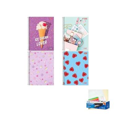 Imagem de Kit Caderno Universitário Vibe Feminino 80F Tilibra + Caneta Esferográfica Sortida 0.7mm Cis + Grampeador Metallic C-15