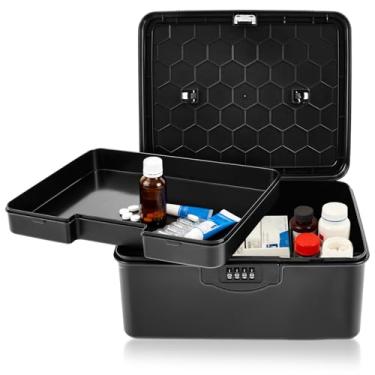 Imagem de UKQRRTC Caixa de armazenamento com trava, caixa com tampa, bandeja interna removível, 25 x 19 x 13 cm, senha simples, material ABS para geladeira pessoal, casa, escritório, organização, presente de