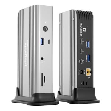 Imagem de Plugable Dock Thunderbolt 5: entrega de energia de 140 W, até 6 K a 60 Hz duplos para Mac, até Dual 8K para Windows, suporta 80/120 Gbps, 3 portas Thunderbolt 5, 2,5 GbE, conectividade sem driver