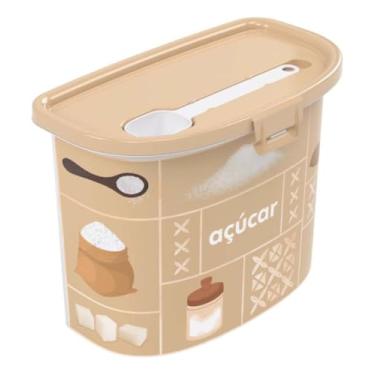 Imagem de Porta Açúcar com Colher Dosadora, Polipropileno, Bege, 2.3 Litros, Tampa Fixa, Livre de BPA, Empilhável, Para Armazenamento de Alimentos