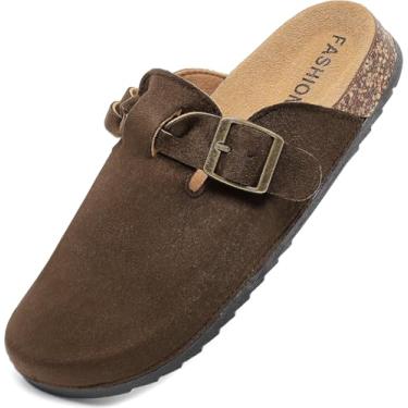 Imagem de DDXYYDS Sandália feminina de camurça masculina de couro confortável com suporte de arco e fivela ajustável, Marrom escuro, 12.5 Women/11.5 Men