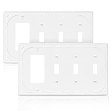 Imagem de Combinação de metal para interruptores de luz, placa de parede, 3 interruptores/1 placa decorativa para tomada branca placa de parede decorativa de 4 grupos - estilo retrô clássico, pacote com 2