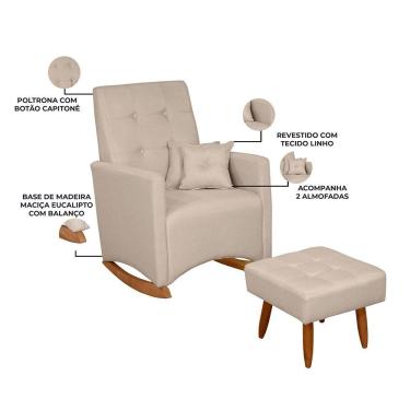 Imagem de Sofá Cadeira Poltrona De Amamentação E Balanço Ana C/ Puff Lar Doce Lar Cor Linho Bege