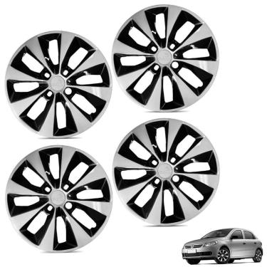 Imagem de Jogo De Calota Gol Voyage G5 G6 2013 Aro 14 Cubo Alto Preto E Prata