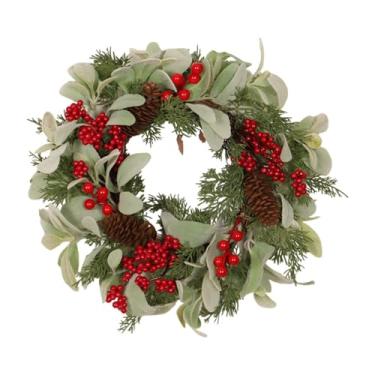 Imagem de MERIGLARE Guirlanda de Natal Decoração de Natal com pinhas e frutas vermelhas Ornamento Guirlanda artificial para festival Parede Quarto Janela