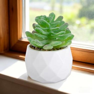 Imagem de Mini suculentas suculentas artificiais verde em vaso geométrico de diamante de Natal pequenas plantas falsas para decoração de casa de mesa verde (verde)