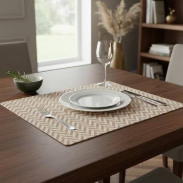 Imagem de Conjunto 4 Lugares Jogo Americano De Mesa, Impermeável Polipropileno Retangular 43cm x 28cm Resistente Fácil De Limpar (Geométrico)