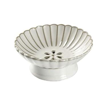 Imagem de YYBOES Cesta de frutas, prato de frutas drenável, prato de lanche de cerâmica com pés altos, prato de frutas para casa, fruteira, design retrô, prato de fruteira