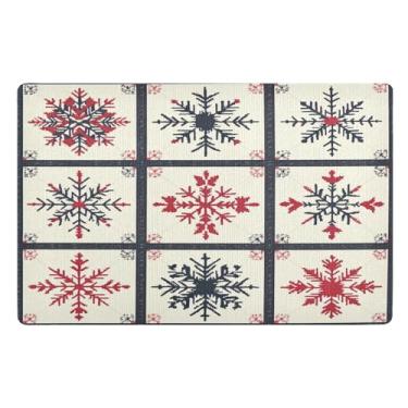 Imagem de STAYTOP Tapete de Natal com flocos de neve para entrada externa 81 x 50 cm, tapete de boas-vindas ao ar livre/interno, tapetes de banho fofos, capacho frontal antiderrapante para entrada, pátio, áreas