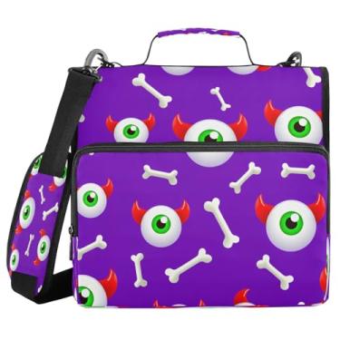 Imagem de Qilmy Fichários com zíper com alça de ombro, fichário de 3 anéis de 3 cm, capacidade de 500 folhas, organizador de fichário e pasta de arquivo expansível - Cartoon Monster Eyeballs601