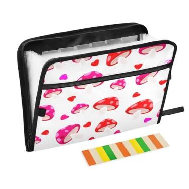 Imagem de CEBUGI Pasta expansível de 13 bolsos, impermeável, sanfonada, organizador de arquivos com etiquetas tamanho A4, organizador de documentos de papel para escola, material de escritório, cogumelos com