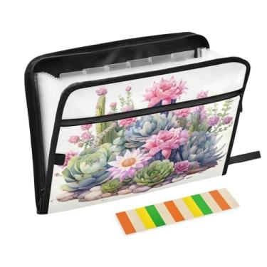Imagem de Wassud Aquarela Cactos Acordeão Arquivo Organizador Letra A4 Pasta de Arquivo de Papel Organizador de Documentos Folio com Etiquetas Pasta de Arquivo Expansível 13 Bolsos