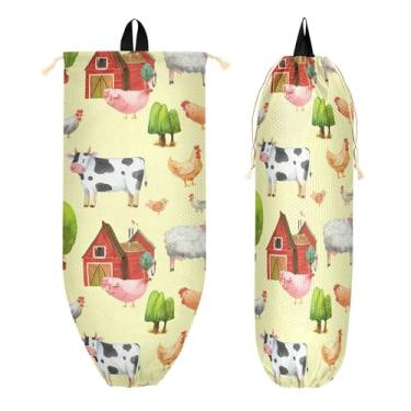Imagem de xigua Suporte de parede para saco plástico Farm Cows com cordão 1 pacote, organizador de sacolas de supermercado reutilizável para bolsas, meias, roupas íntimas e gravatas