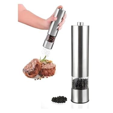 Imagem de Moedor de Tempero Elétrico Premium, Aço Inoxidável, Automático com Botão de Toque, Visor Transparente, Ajuste de Moagem