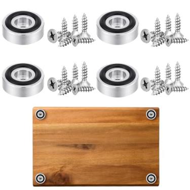 Imagem de Yaocom 4 peças de pés de tábua de corte de aço inoxidável com almofadas antiderrapantes, pernas com borracha de silicone e kit de parafusos para corte inacabado de cozinha (prata, 0,79 x 0,31