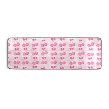 Imagem de Burbuja Tapete Cherries on Gingham Runner 61 x 183 cm, tapete lavável antiderrapante com suporte de borracha, tapete para sala de estar, corredor, decoração de casa