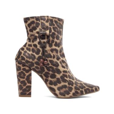 Imagem de BOTA CANO CURTO TORRICELLA NAPA ONÇA ZIPER E CORDÃO LATERAL NA COR MARROM BOLINHAS CARAMELO SALTO ALTO,NÚMERO 34